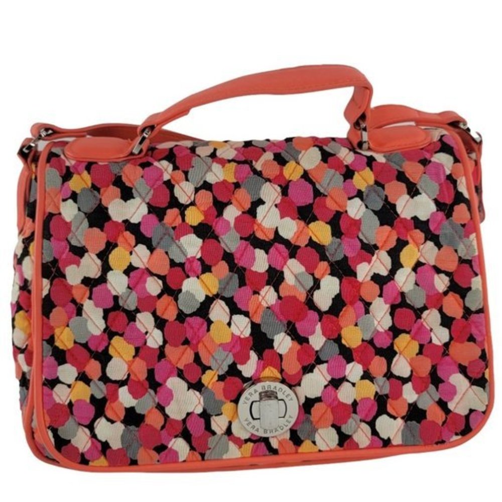 Vera Bradley Womens Pink Black White Canvas Flap‎ Top Crossbody Bag Purse 10.5in